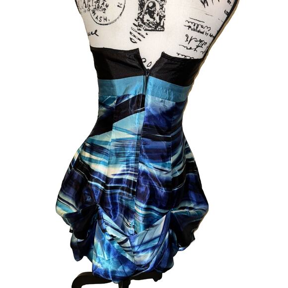 Jessica McClintok Gunne Sax 5 LBD Blue Strapless Satin Fit Flare Dress Blue Bow‎ - Picture 5 of 13